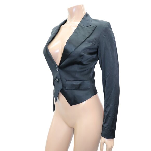 GUESS by MARCIANO Black satiny TUXEDO blazer Short JACKET ITALY Size 40 /4 - Picture 1 of 6